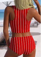 Rotita – Rot gestreiftes Bikini-Set mit hoher Taille