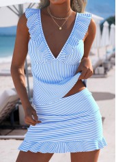 ROTITA Light Blue Striped Mid Waisted Tankini Set