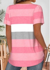 Light Pink tops,Striped tops,Geometric tops,ROTITA Striped Light Pink Square Neck Short Sleeve Blouse