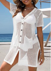 White swimwear,Plain Color swimwear,White Split V Neck Cover Up