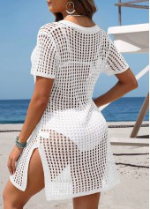 White swimwear,Plain Color swimwear,White Split V Neck Cover Up