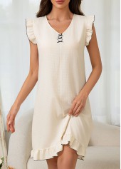 Beige color V Neck Sleeveless Nightdress
