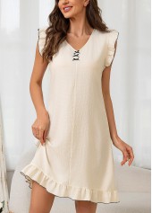 Beige loungewear,Plain Color loungewear,Beige color V Neck Sleeveless Nightdress