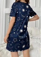 Navy loungewear,Galaxy loungewear,Star Print Navy Round Neck Short Sleeve Nightdress