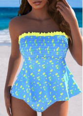 Rotita – himmelblaues Tankini-Set mit mittelhohem Bund und kleinem Blumenmuster