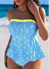 Blue swimwear,Ditsy Floral swimwear,ROTITA Sky Blue Ditsy Floral Print Mid Waisted Tankini Set