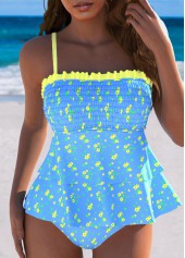 Blue swimwear,Ditsy Floral swimwear,ROTITA Sky Blue Ditsy Floral Print Mid Waisted Tankini Set
