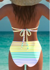 Multi Color swimwear,Striped swimwear,Geometric swimwear,ROTITA Multi Color Mid Waisted Bikini Set