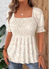 ROTITA Beige Square Neck Short Sleeve Blouse