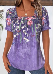 Rotita Bluse mit Blumenmuster und eckigem Ausschnitt in Lila