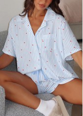 Light Blue loungewear,Heart loungewear,Heart Print Light Blue Lounge Top and Shorts