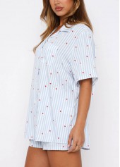 Light Blue loungewear,Heart loungewear,Heart Print Light Blue Lounge Top and Shorts