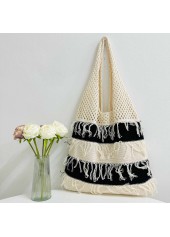 Offene Schultertasche mit Quaste in Kontrastbeige