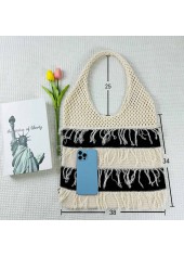 Beige accessories,Contrast Color accessories,Contrast Beige Tassel Open Shoulder Bag