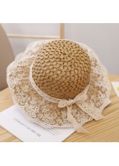 Strohhut mit Visier und Spitze in dunklem Kamelbraun