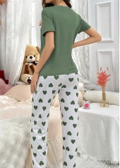 Sage Green loungewear,Heart loungewear,Heart Print Sage Green Lounge Top and Pants