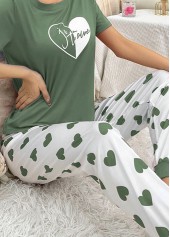 Sage Green loungewear,Heart loungewear,Heart Print Sage Green Lounge Top and Pants