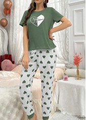 Sage Green loungewear,Heart loungewear,Heart Print Sage Green Lounge Top and Pants