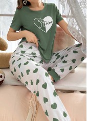 Sage Green loungewear,Heart loungewear,Heart Print Sage Green Lounge Top and Pants