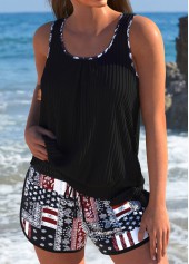 ROTITA Black Tribal Print Mid Waisted Tankini Set