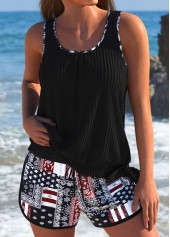 Black swimwear,Tribal swimwear,ROTITA Black Tribal Print Mid Waisted Tankini Set