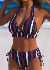 Multi Color swimwear,Flag swimwear,ROTITA Multi Color Flag Print Mid Waisted Bikini Set