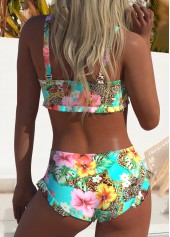 Multi Color swimwear,Floral swimwear,Plants swimwear,ROTITA Multi Color Floral Print Mid Waisted Bikini Set