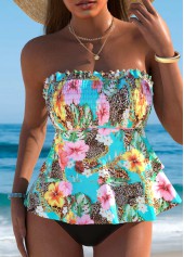 haut tankini taille moyenne à imprimé floral multicolore rotita-Pas de fond