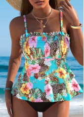 haut tankini taille moyenne à imprimé floral multicolore rotita-Pas de fond