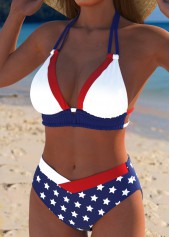 Multi Color swimwear,Flag swimwear,ROTITA American Flag Multi Color Mid Waisted Bikini Set