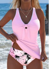 Rotita – Tankini-Set mit mittelhohem Bund und hellrosa Federnmuster