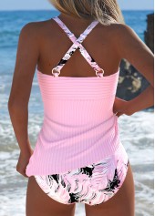 Light Pink swimwear,Tribal swimwear,ROTITA Light Pink Feathers Print Mid Waisted Tankini Set