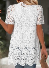 White tops,Plain Color tops,ROTITA White Short Sleeve Embroidery Light Cardigan