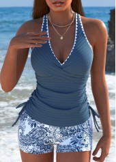 Ensemble tankini taille moyenne à imprimé cachemire bleu poussiéreux Rotita
