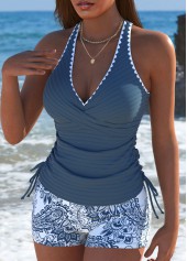 Dusty Blue swimwear,Paisley swimwear,ROTITA Dusty Blue Paisley Print Mid Waisted Tankini Set