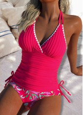 Rotita – Tankini-Set mit mittelhohem Bund und Blumenmuster in Korallenrot