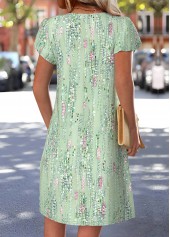 Sage Green dresses,Geometric dresses,Everyday dresses,Casual dresses,ROTITA Geometric Print Sage Green Short Split Neck Dress