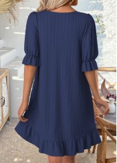 Navy dresses,Plain Color dresses,Everyday dresses,Casual dresses,ROTITA Navy Round Neck Half Sleeve Dress