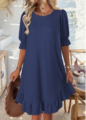 Navy dresses,Plain Color dresses,Everyday dresses,Casual dresses,ROTITA Navy Round Neck Half Sleeve Dress