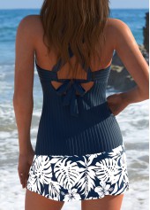 Navy plus size,Plants plus size,ROTITA Plus Size Mid Waisted Tropical Plants Print Tankini Set