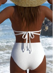 White swimwear,Plain Color swimwear,ROTITA Mid Waisted White V-Neck Bikini Set
