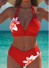 ensemble bikini taille moyenne à imprimé floral rouge Rotita