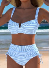Blue swimwear,Striped swimwear,Geometric swimwear,ROTITA Blue Striped High Waisted Bikini Set