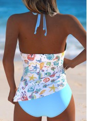 Light Blue swimwear,Animal Print swimwear,ROTITA Light Blue Marine Life Print Mid Waisted Tankini Set