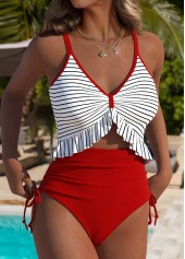 Red swimwear,Striped swimwear,Geometric swimwear,ROTITA Red Striped V-Neck One Piece Swimwear