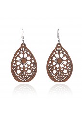 Droplet Dark Coffee Hollow Wood Earrings