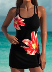 Rotita-Tankini-Set mit mittlerer Taille und Blumendruck in Schwarz
