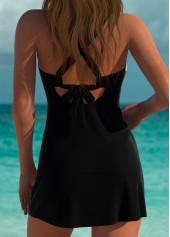 Black swimwear,Floral swimwear,Plants swimwear,ROTITA Black Floral Print Mid Waisted Tankini Set