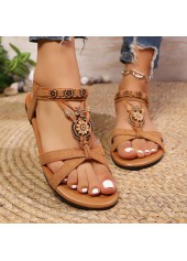 Dark Camel Falt Peep Toe Sandals