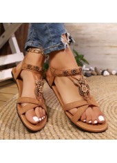 Dark Camel shoes,Plain Color shoes,Dark Camel Falt Peep Toe Sandals